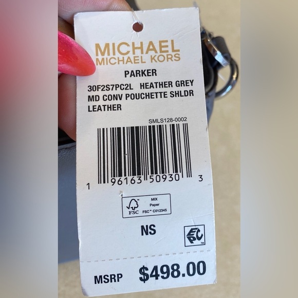 MICHAEL MICHAEL KORS Parker Heather Grey Convertible Pouchette Shoulder Bag, NWT - Picture 15 of 16